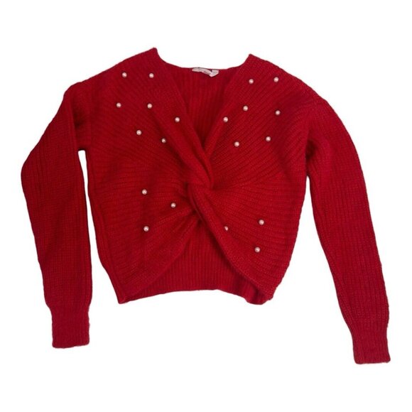 NOBO No Boundaries Women SZ M (7-9) Red Twisted Pearl Ribbed Crop Sweaters - Picture 2 of 11